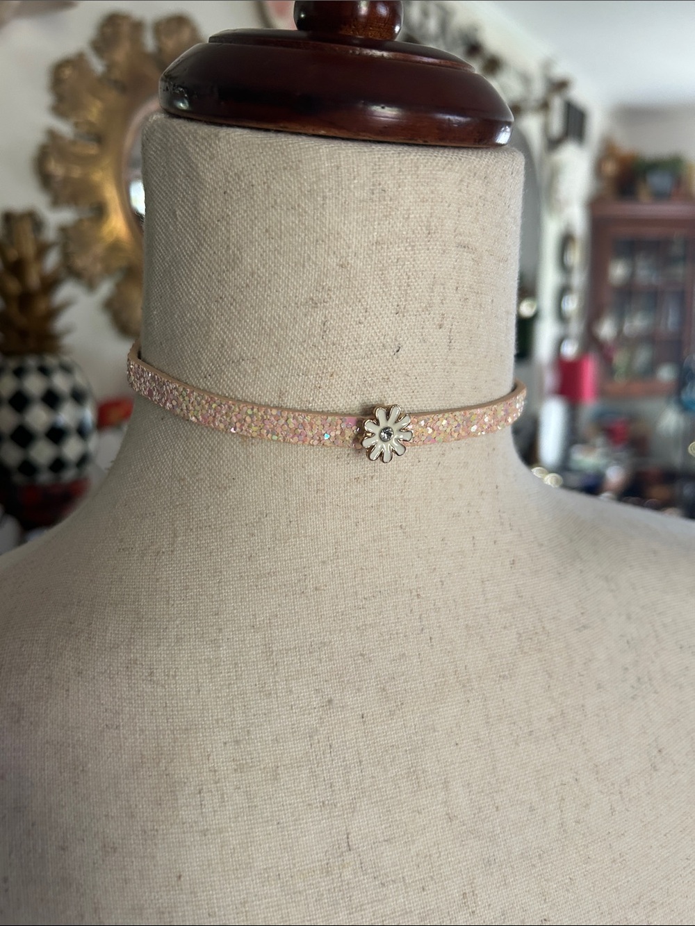 Pink Sparkle Daisy Choker Necklace